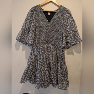 La Vie Rebecca Taylor Petula Green Flounce Sleeves Dress XL Spring Easter Brunch